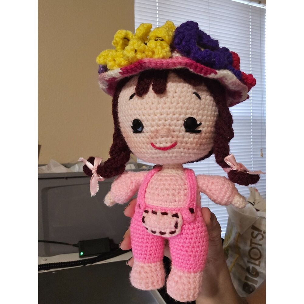Handmade Crochet Doll Sunflower Hat Plush Doll 13" tall
